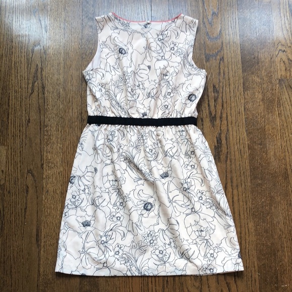 Nude Cream Peach Abstract Drawing Floral Sleeveless Ribbon Dress - Picture 7 of 7